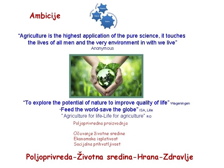 Ambicije “Agriculture is the highest application of the pure science, it touches the lives