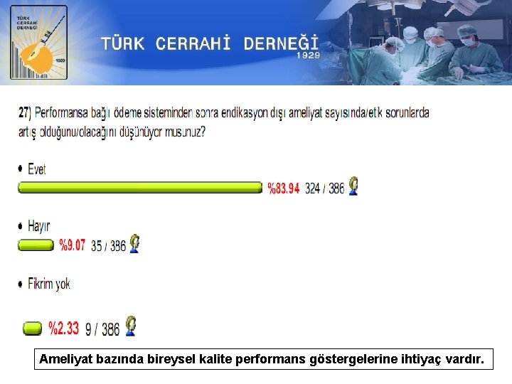 Ameliyat bazında bireysel kalite performans göstergelerine ihtiyaç vardır. 