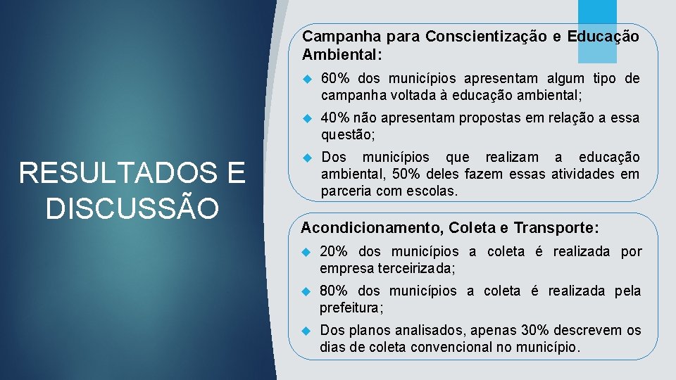 Campanha para Conscientização e Educação Ambiental: RESULTADOS E DISCUSSÃO 60% dos municípios apresentam algum