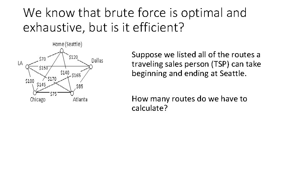 We know that brute force is optimal and exhaustive, but is it efficient? Suppose