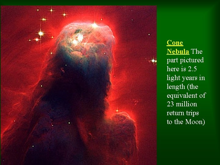Cone Nebula The part pictured here is 2. 5 light years in length (the Cone Nebula The part pictured here is 2. 5 light years in length (the