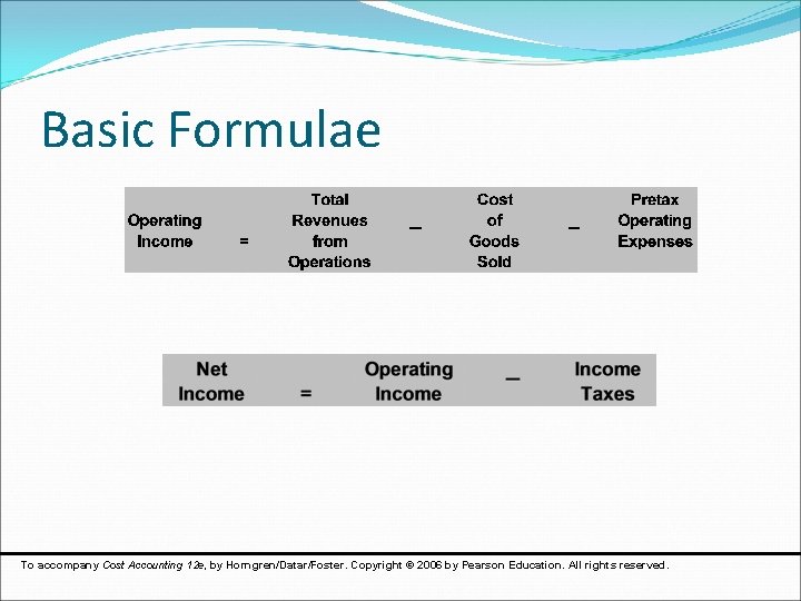 Basic Formulae To accompany Cost Accounting 12 e, by Horngren/Datar/Foster. Copyright © 2006 by