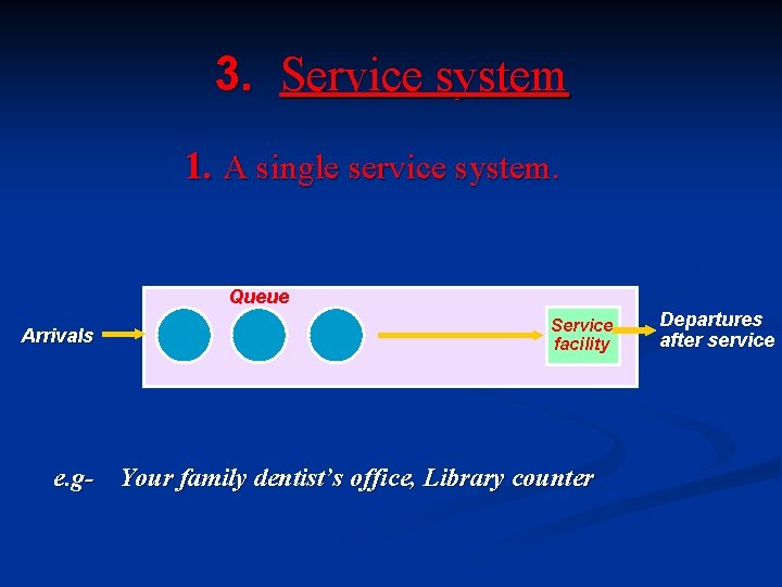 3. Service system 1. A single service system. Queue Arrivals Service facility e. g-