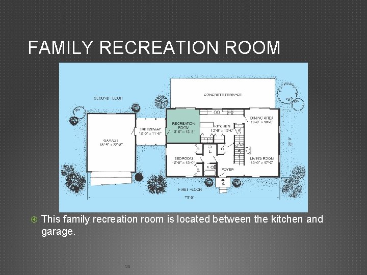 FAMILY RECREATION ROOM This family recreation room is located between the kitchen and garage.
