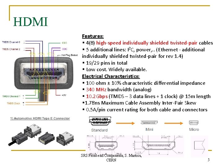 HDMI Features: § 4(8) high-speed individually shielded twisted-pair cables § 5 additional lines: I