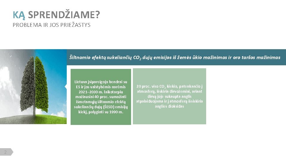 KĄ SPRENDŽIAME? PROBLEMA IR JOS PRIEŽASTYS Šiltnamio efektą sukeliančių CO 2 dujų emisijos iš