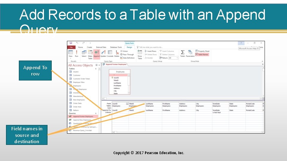 Add Records to a Table with an Append Query Append To row Field names