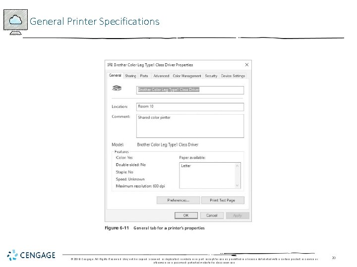 General Printer Specifications © 2018 Cengage. All Rights Reserved. May not be copied, scanned,