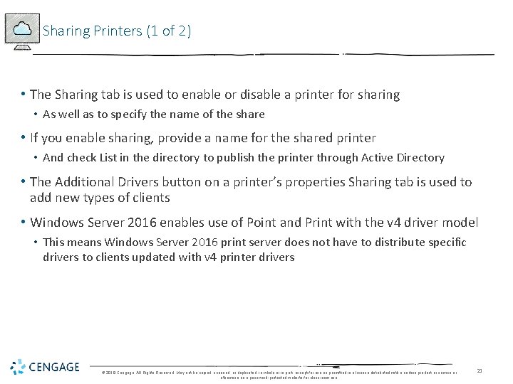 Sharing Printers (1 of 2) • The Sharing tab is used to enable or