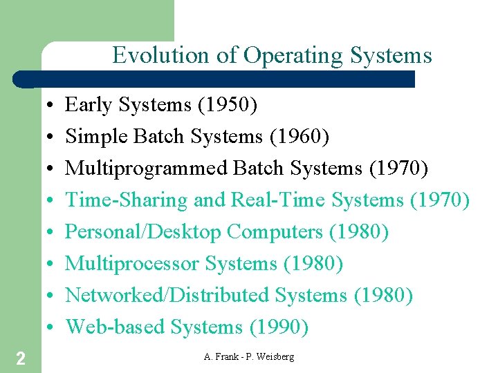 Evolution of Operating Systems • • 2 Early Systems (1950) Simple Batch Systems (1960) Evolution of Operating Systems • • 2 Early Systems (1950) Simple Batch Systems (1960)