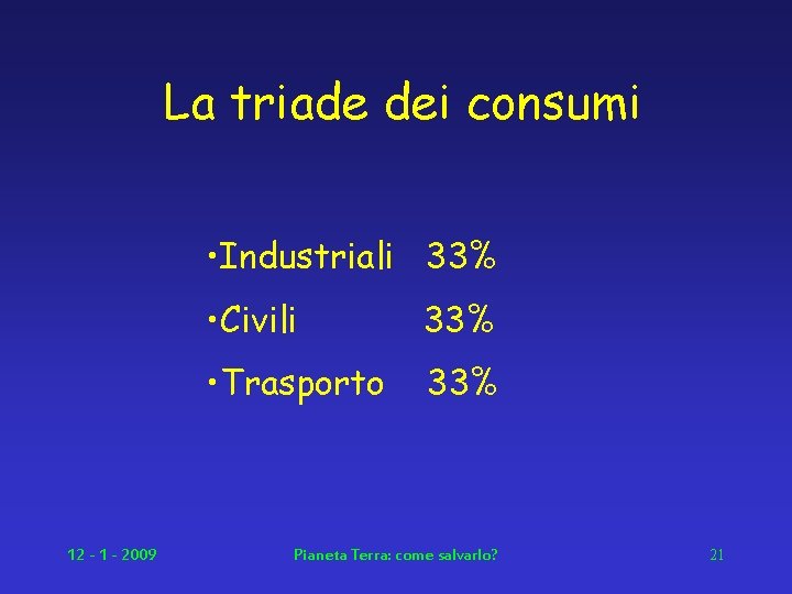 La triade dei consumi • Industriali 33% 12 - 1 - 2009 • Civili