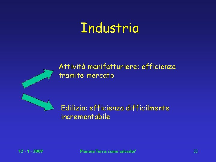 Industria Attività manifatturiere: efficienza tramite mercato Edilizia: efficienza difficilmente incrementabile 12 - 1 -