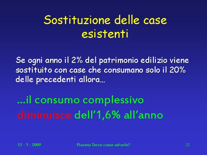 Sostituzione delle case esistenti Se ogni anno il 2% del patrimonio edilizio viene sostituito