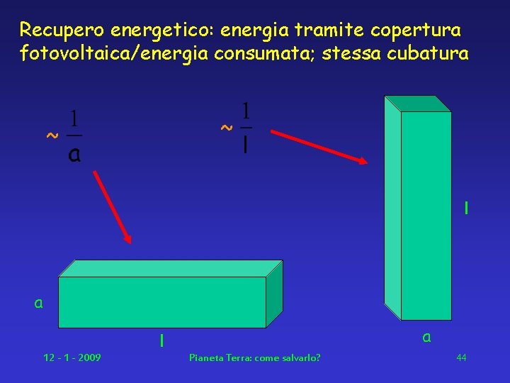 Recupero energetico: energia tramite copertura fotovoltaica/energia consumata; stessa cubatura ~ ~ l a 12