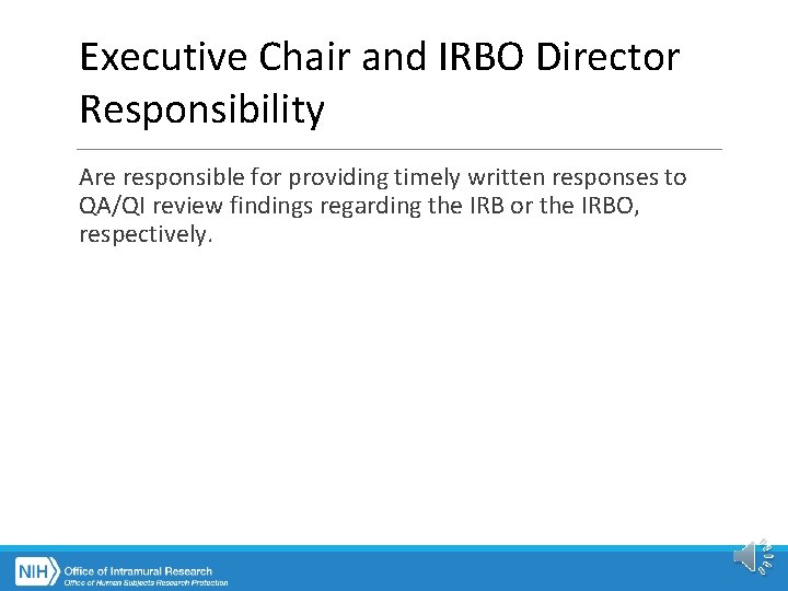 Executive Chair and IRBO Director Responsibility Are responsible for providing timely written responses to
