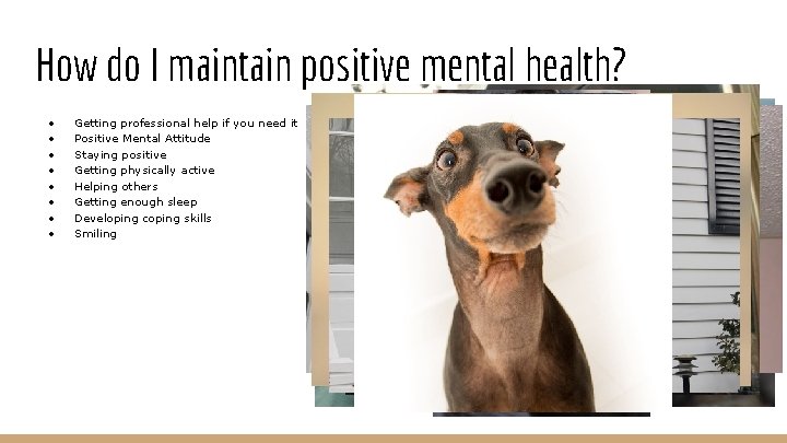 How do I maintain positive mental health? ● ● ● ● Getting professional help