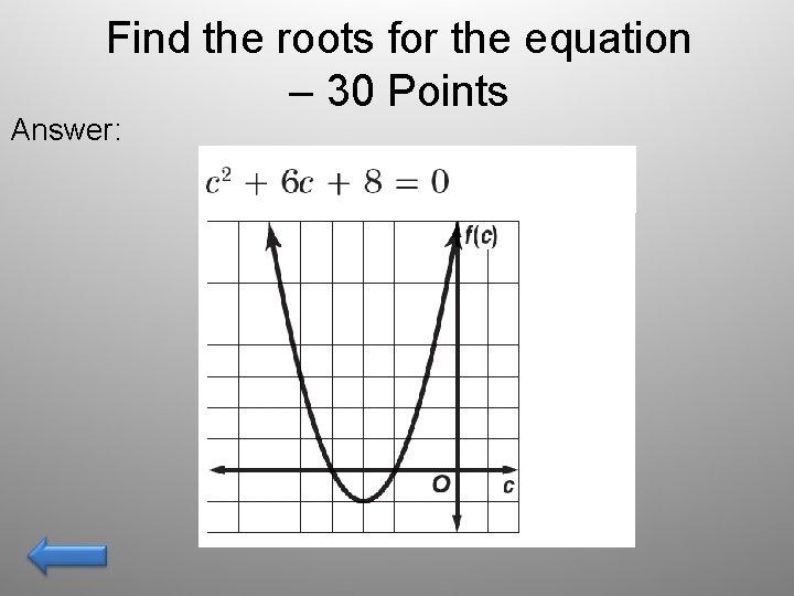 Find the roots for the equation – 30 Points Answer: 