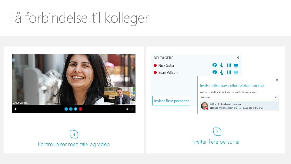 Få forbindelse til kolleger 4 Kommuniker med tale og video 5 Inviter flere personer