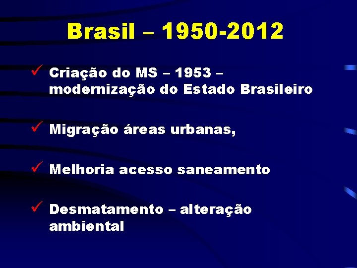 Brasil – 1950 -2012 ü Criação do MS – 1953 – modernização do Estado