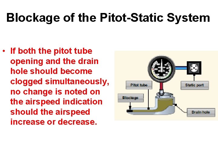 Blockage of the Pitot-Static System • If both the pitot tube opening and the