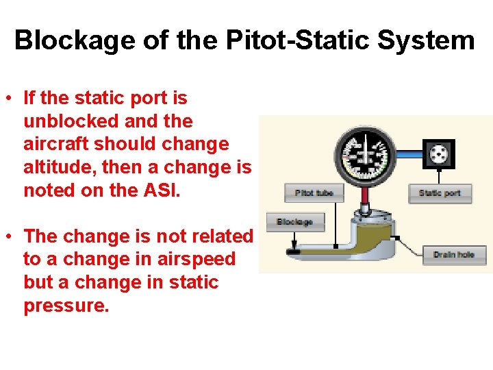 Blockage of the Pitot-Static System • If the static port is unblocked and the