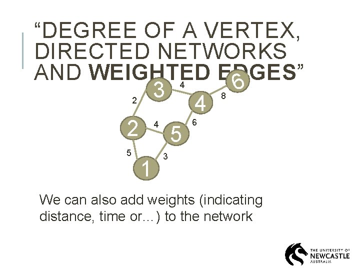 “DEGREE OF A VERTEX, DIRECTED NETWORKS AND WEIGHTED EDGES” 4 6 3 8 2