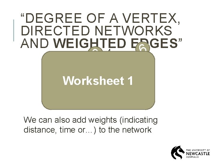 “DEGREE OF A VERTEX, DIRECTED NETWORKS AND WEIGHTED EDGES” 4 6 3 8 2