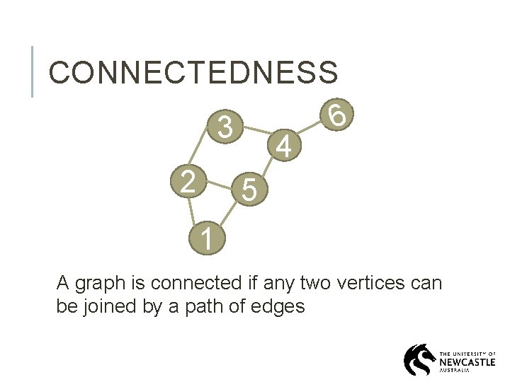 CONNECTEDNESS 6 3 4 2 5 1 A graph is connected if any two