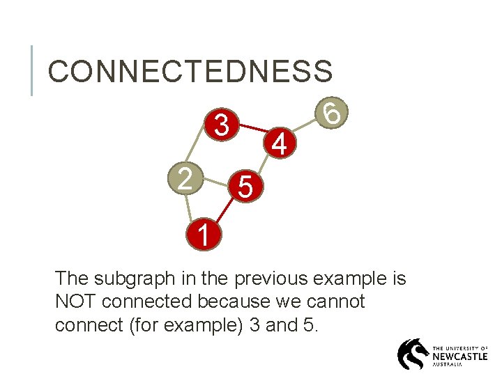 CONNECTEDNESS 6 3 4 2 5 1 The subgraph in the previous example is