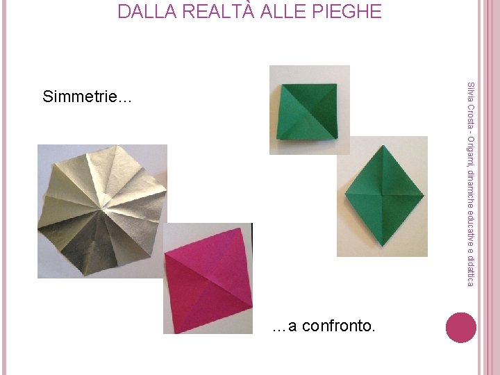 DALLA REALTÀ ALLE PIEGHE Silvia Crosta - Origami, dinamiche educative e didattica Simmetrie… …a