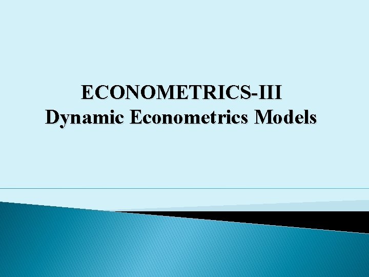 ECONOMETRICS-III Dynamic Econometrics Models 