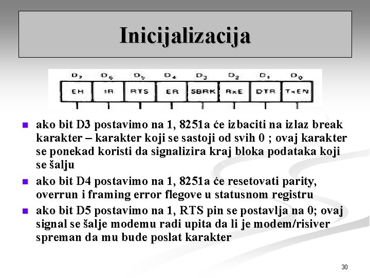 Inicijalizacija n n n ako bit D 3 postavimo na 1, 8251 a će