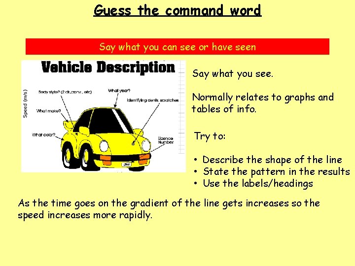 Guess the command word Say what you can see or have seen Say what