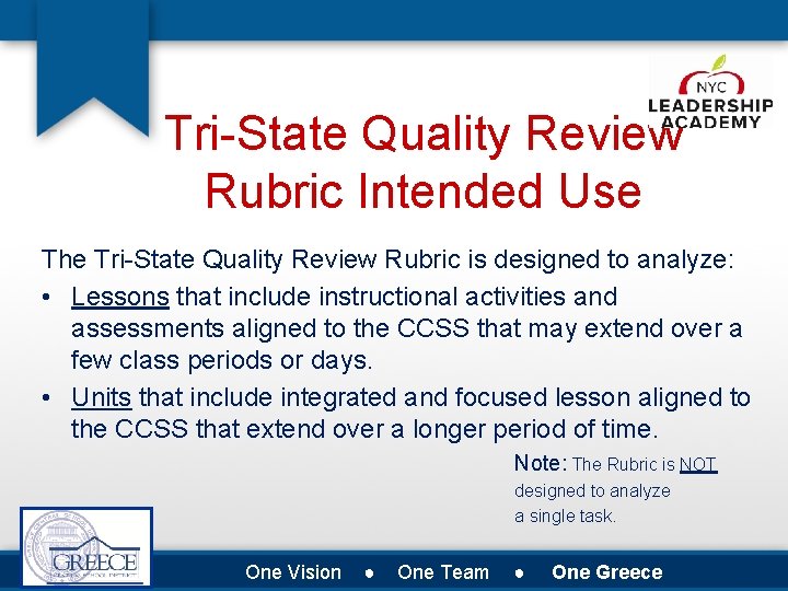 Tri-State Quality Review Rubric Intended Use The Tri-State Quality Review Rubric is designed to