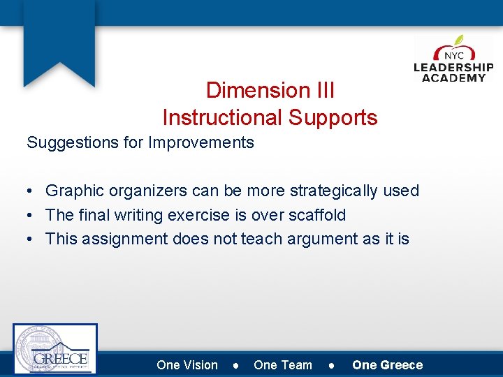 Dimension III Instructional Supports Suggestions for Improvements • Graphic organizers can be more strategically