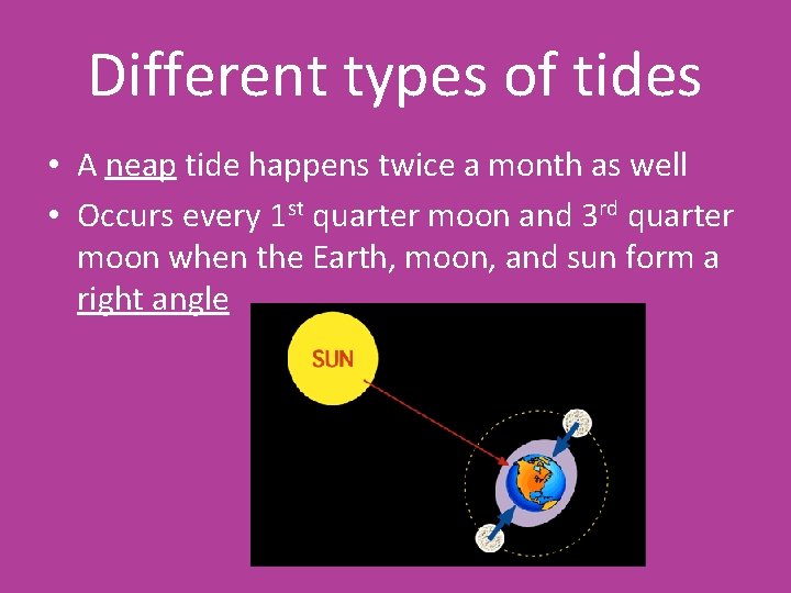 Different types of tides • A neap tide happens twice a month as well