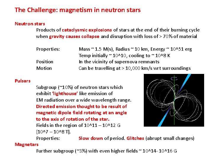 The Challenge: magnetism in neutron stars Neutron stars Products of cataclysmic explosions of stars