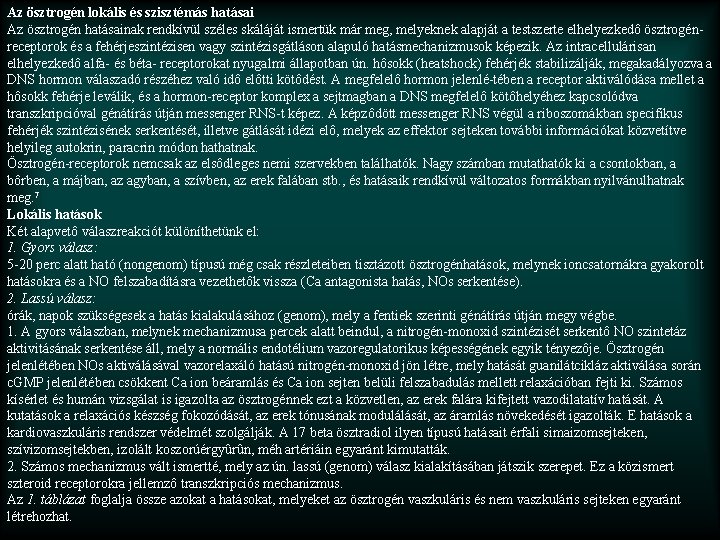 Az ösztrogén lokális és szisztémás hatásai Az ösztrogén hatásainak rendkívül széles skáláját ismertük már