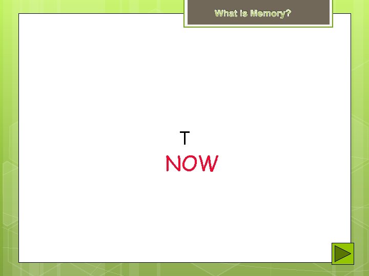 What is Memory? Q S A R E B H K T NOW 