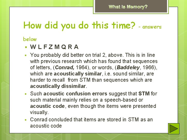 What is Memory? How did you do this time? - answers below § WLFZMQRA