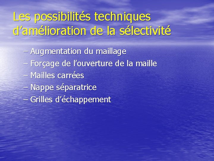 Les possibilités techniques d’amélioration de la sélectivité – Augmentation du maillage – Forçage de