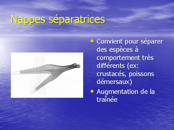 Nappes séparatrices • Convient pour séparer • des espèces à comportement très différents (ex: