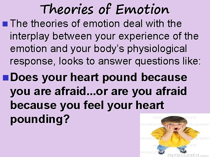 Theories of Emotion n The theories of emotion deal with the interplay between your