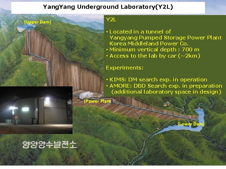 Yang Underground Laboratory(Y 2 L) (Upper Dam) Y 2 L • Located in a