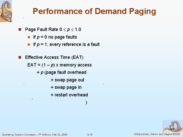 Performance of Demand Paging Page Fault Rate 0 p 1. 0 if p =
