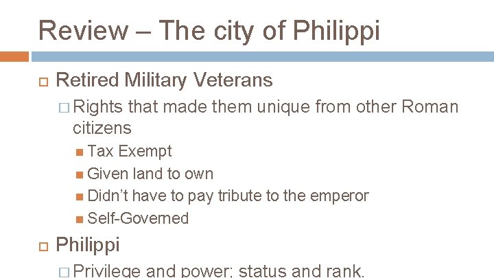 Review – The city of Philippi Retired Military Veterans � Rights that made them