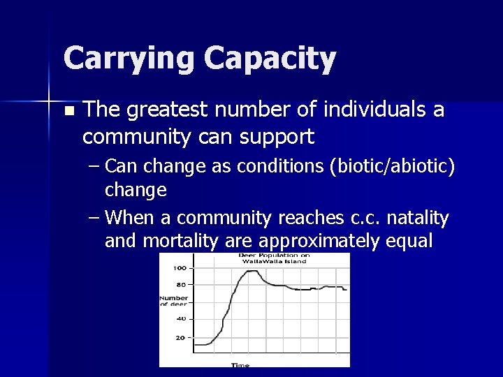 Carrying Capacity n The greatest number of individuals a community can support – Can