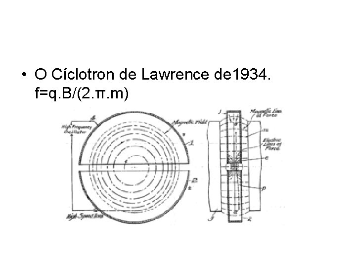  • O Cíclotron de Lawrence de 1934. f=q. B/(2. π. m) 