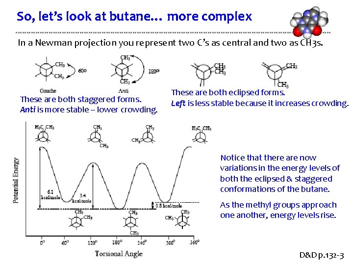 So, let’s look at butane… more complex In a Newman projection you represent two So, let’s look at butane… more complex In a Newman projection you represent two