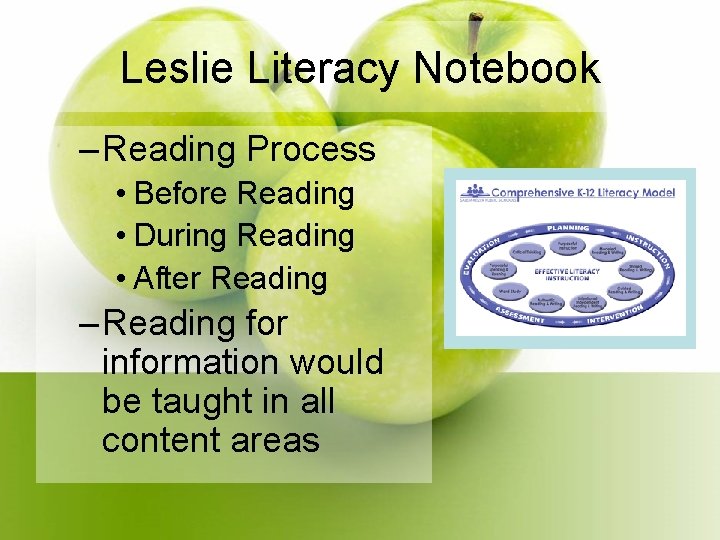 Leslie Literacy Notebook – Reading Process • Before Reading • During Reading • After